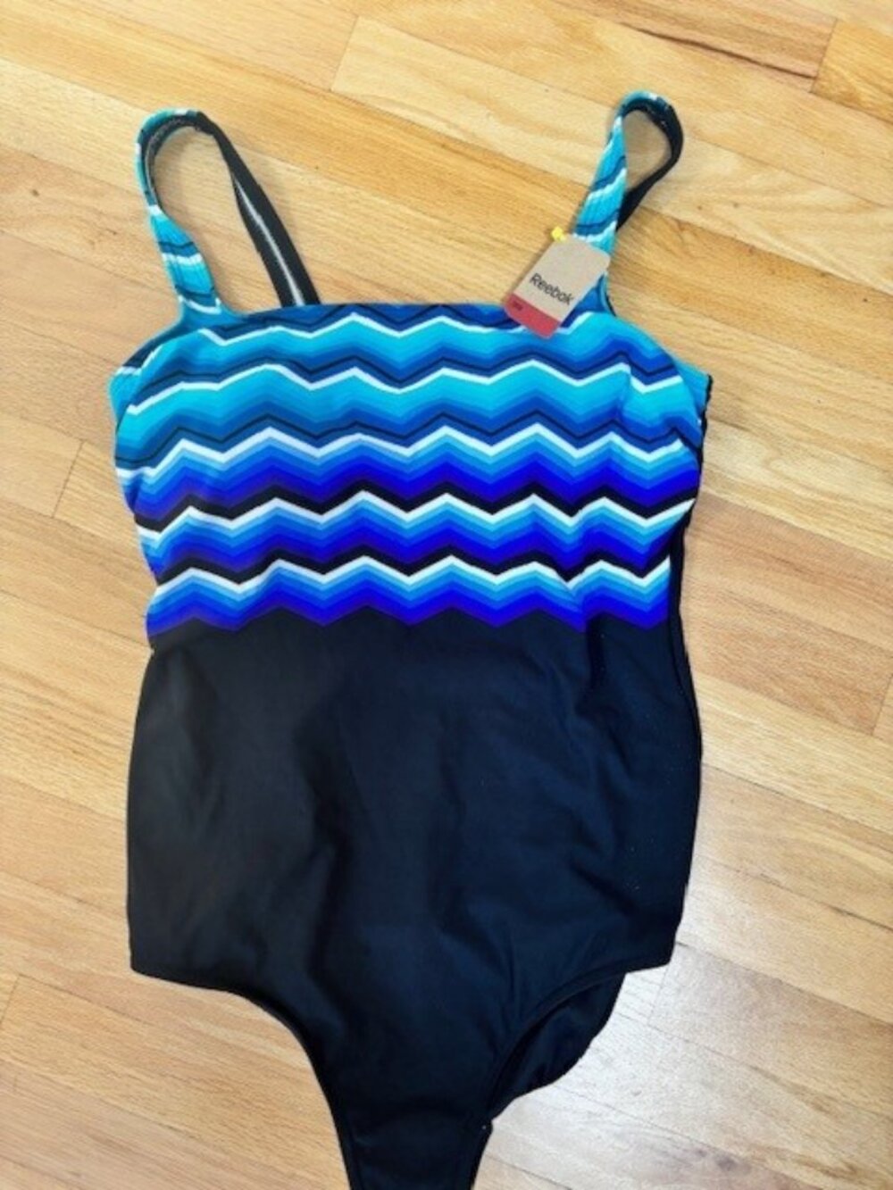Reebok Women's One-Piece Swimsuit Blue White Black Built-In Bra